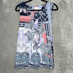 Charter Club L Large Tank Top Shirt Purple Paisley Sleeveless Scoop Neck Stretch